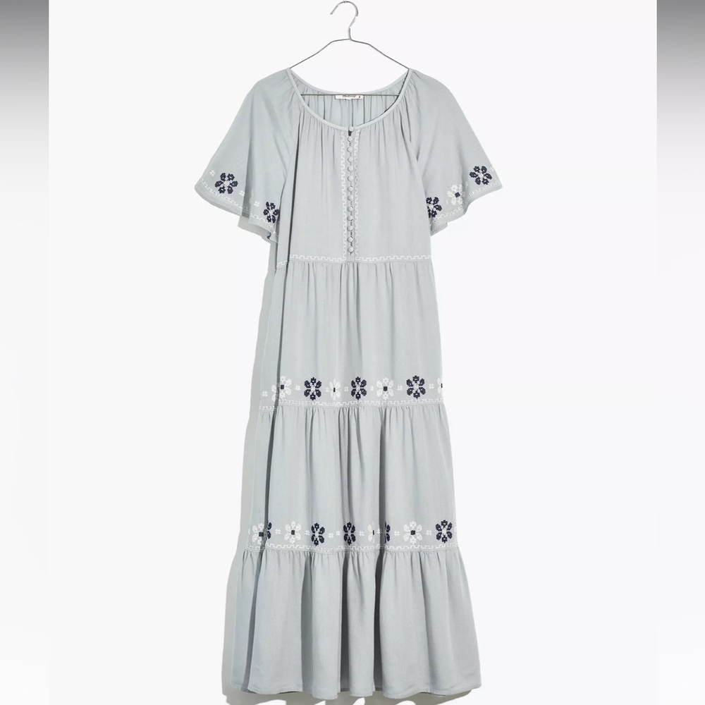 (F21) Embroidered Flutter-Sleeve Tiered Midi Dress